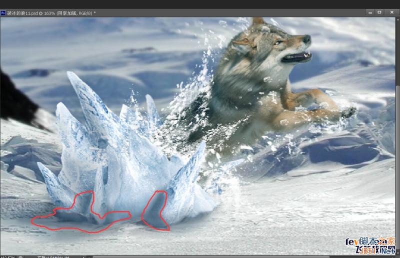 PS合成从冰雪地里冲出来的狼特效教程
