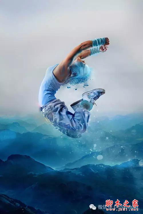 PS合成蓝色动感的人物跳跃特效照片的教程