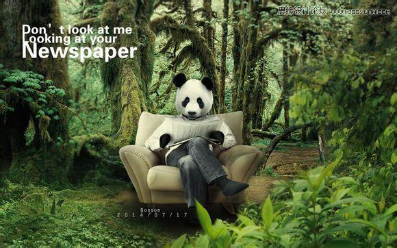 用Photoshop合成做在森林中看书的熊猫人