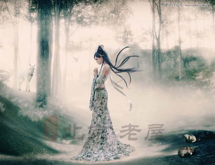 Photoshop合成在丛林中漫步的美丽仙子梦幻唯美画面