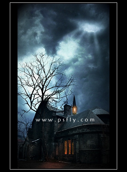 PS合成童话故事中的黑夜神秘恐怖城堡照片教程