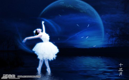 用PS合成在湖面上跳芭蕾舞的女孩唯美画面