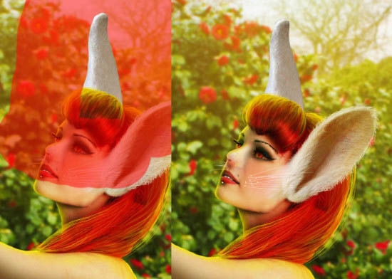 PS超强合成花丛中长有兔耳朵的童话美女