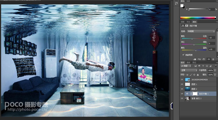 PS合成在屋内潜水的梦幻效果场景