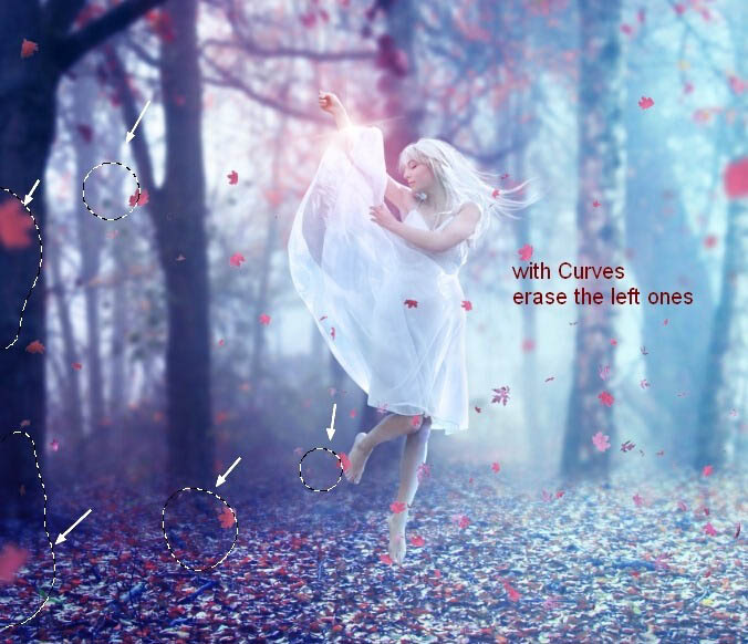 PS合成在唯美的秋色树林中舞动的白衣美女