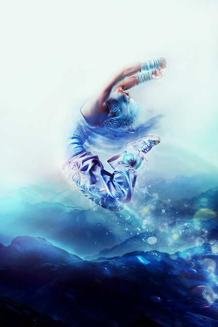Photoshop合成抽象的蓝色舞者天使