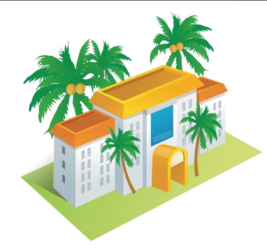 ai怎么设计热带地区的度假酒店插画?