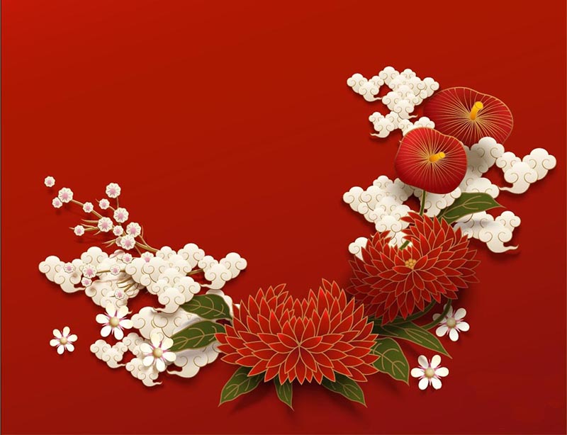 ai怎么设计中国风红色鲜花背景图?