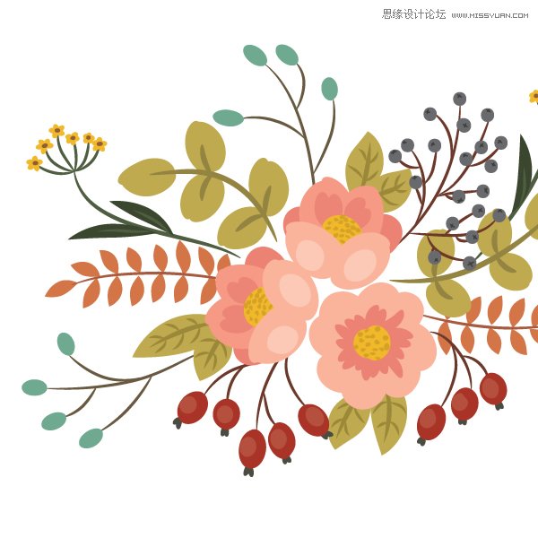 Illustrator绘制复古典雅风格的花朵花藤,PS教程,思缘教程网