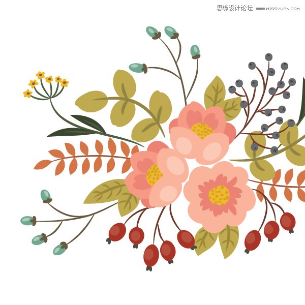 Illustrator绘制复古典雅风格的花朵花藤,PS教程,思缘教程网