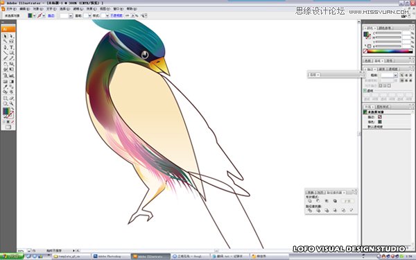 Illustrator绘制矢量风格的中国花鸟画,破洛洛