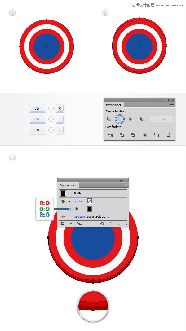 Illustrator绘制逼真的美国队长盾牌图标,