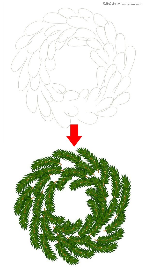 Illustrator制作一个精致的圣诞节花环