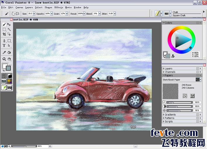 运用Painter Chalk（色粉笔）绘制敞篷甲壳虫 软件云 painter教程