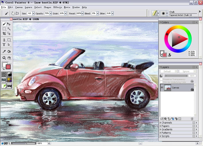 运用Painter Chalk（色粉笔）绘制敞篷甲壳虫 软件云 painter教程