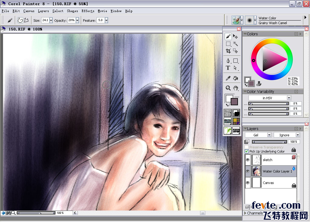 painter water color（水彩）绘制朦胧女孩 软件云 painter教程