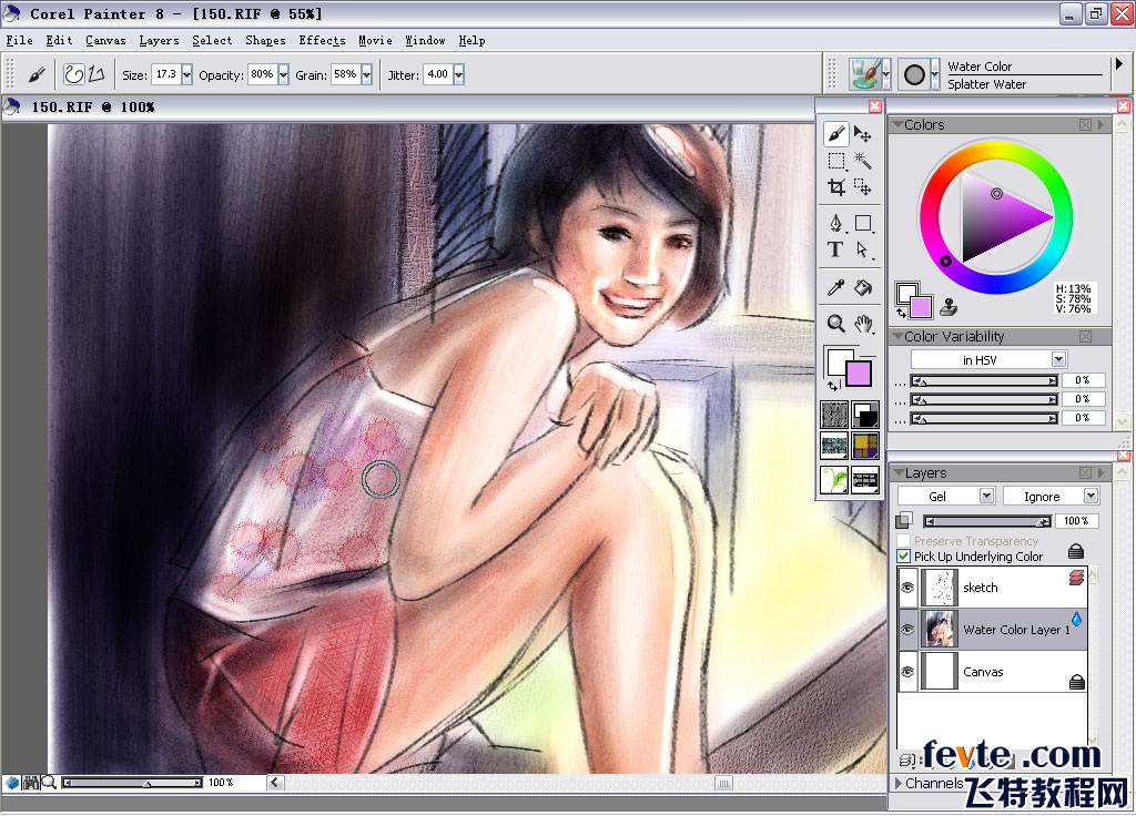 painter water color（水彩）绘制朦胧女孩 软件云 painter教程