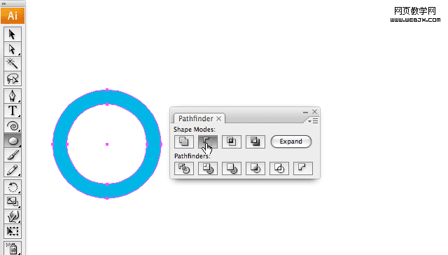 Create rings using the Pathfinder's Subtract from shape area