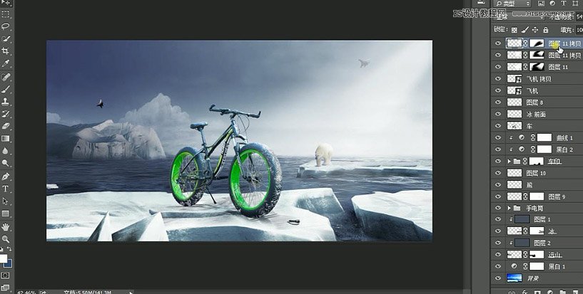 PS设计北极冰雪场景山地自行车海报图片