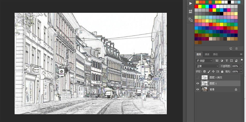 调出城市建筑素描线稿图片的PS滤镜教程