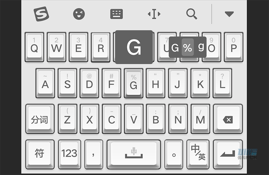 PS手绘冷灰色机械键盘皮肤的手机键盘
