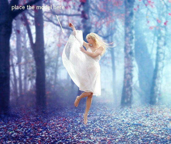 PS合成唯美树林中跳舞的白衣美女图片