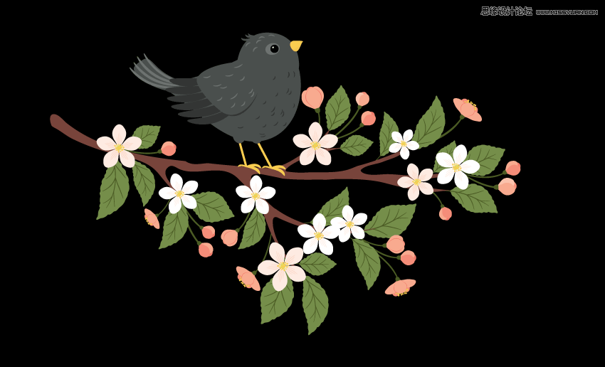 绘制树枝小鸟主题插画的Illustrator教程