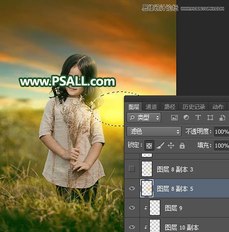 添加唯美夕阳美景儿童照片的Photoshop教程