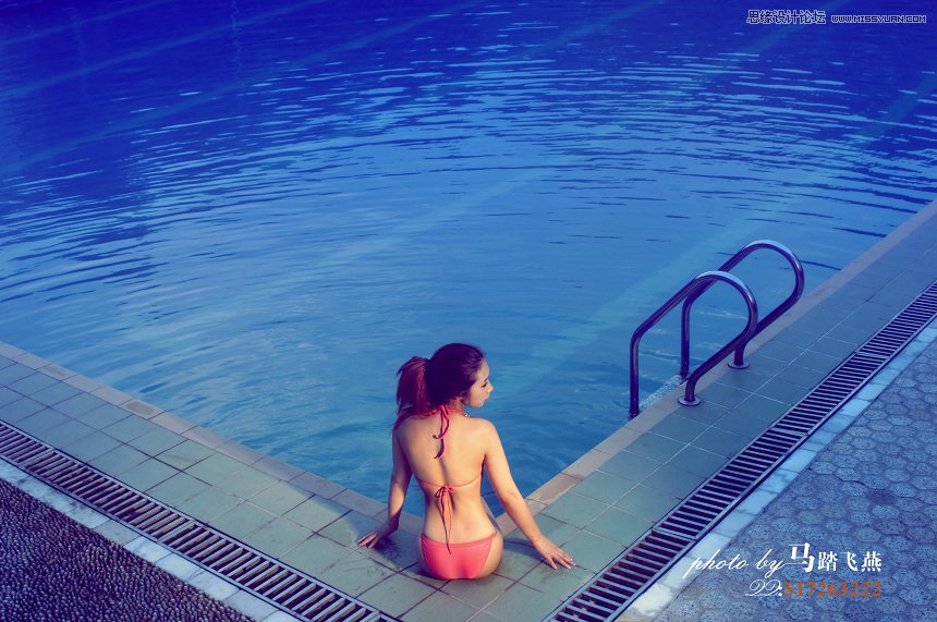 PS给泳池比基尼美女照片色彩提亮加深处理