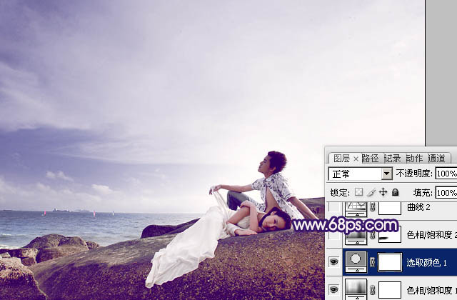 PS调出经典大气紫色海景婚片写真
