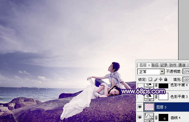 PS调出经典大气紫色海景婚片写真