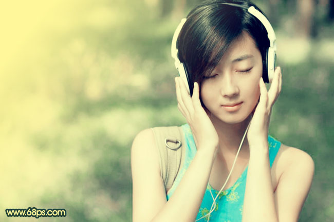聆听音乐的女孩照片调成甜美青黄色