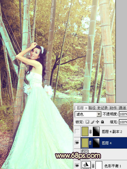 用Photoshop把竹林婚纱照片调成黄褐色