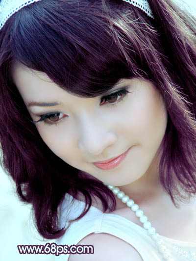 PS调出紫色头发的润白肌肤美女照片