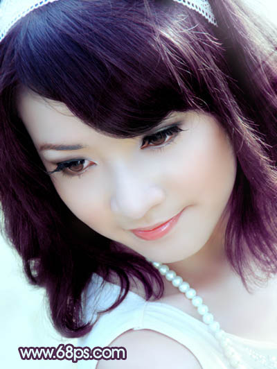 PS调出紫色头发的润白肌肤美女照片