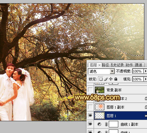 学习PS调出金秋树林背景的婚纱照片