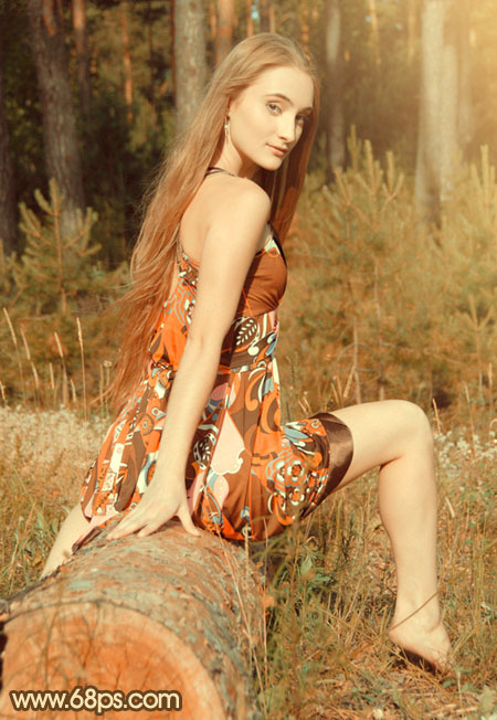 PS打造橙色树林中的外国美女照片