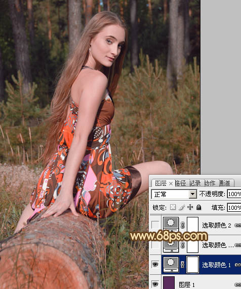 PS打造橙色树林中的外国美女照片