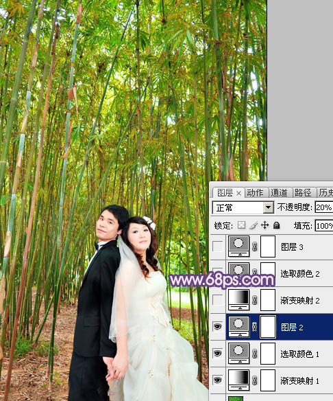 PS紫色竹林背景的婚片处理教程