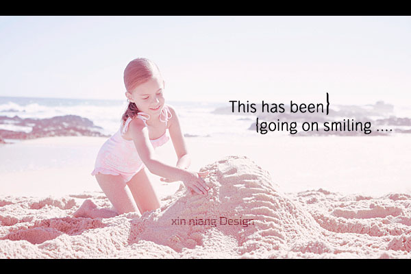 PS调出粉色光亮沙滩上游玩的儿童照片