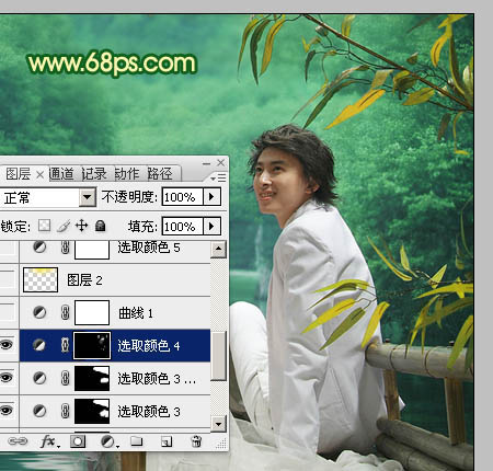 Photoshop制作绿色生态湖景婚纱照片