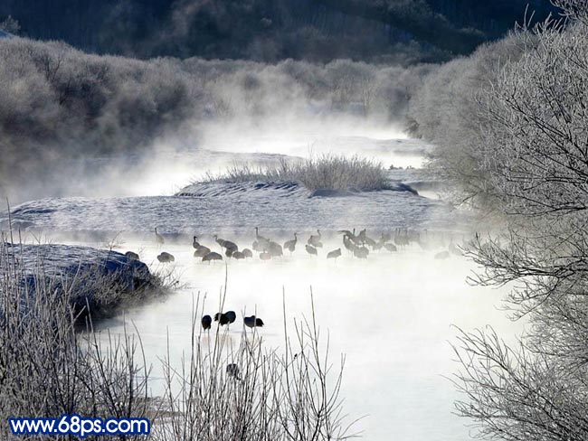 PS调制雪景照片人物仿手绘效果