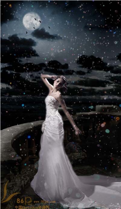 穿婚纱在月光下舞动的美女新娘