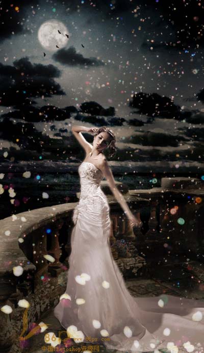 穿婚纱在月光下舞动的美女新娘