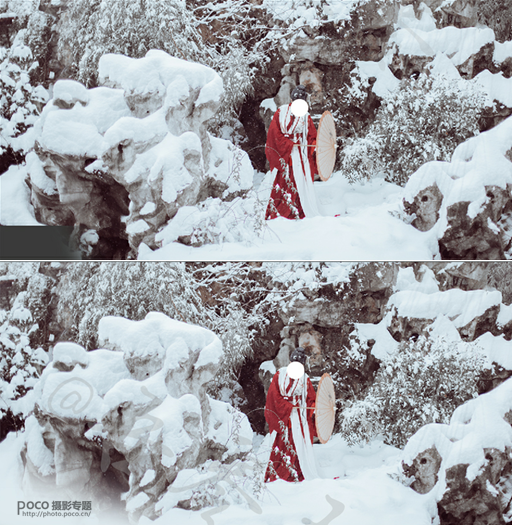 调出洁白冷色雪景人物照片的PS教程