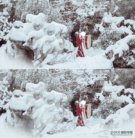 调出洁白冷色雪景人物照片的PS教程
