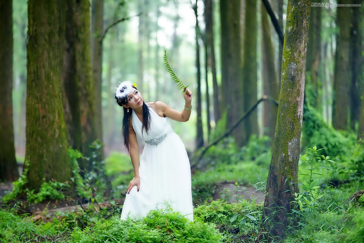 调出冷色树林新娘写真照片的PS教程