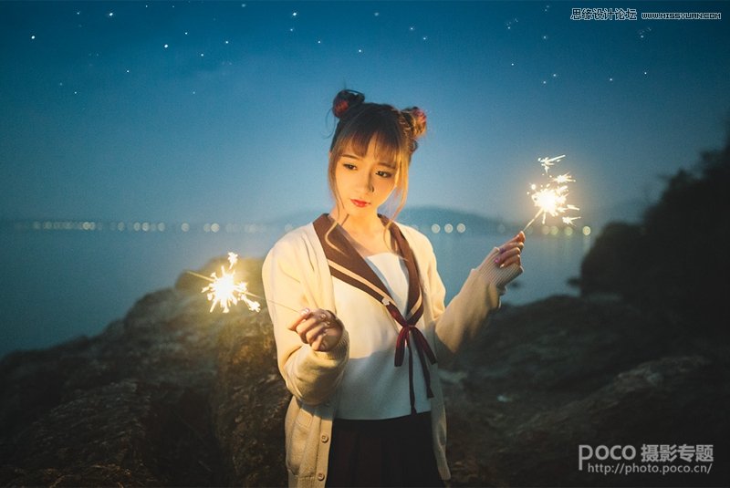 调出通透唯美夜景俏皮女生照片的PS教程