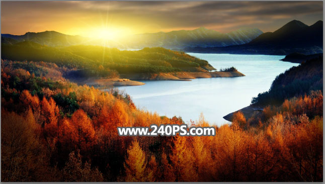 打造艳丽秋季夕阳山水风景照片的PS教程