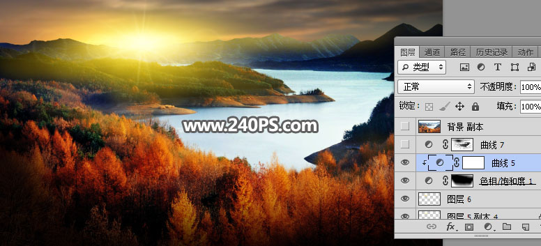 打造艳丽秋季夕阳山水风景照片的PS教程
